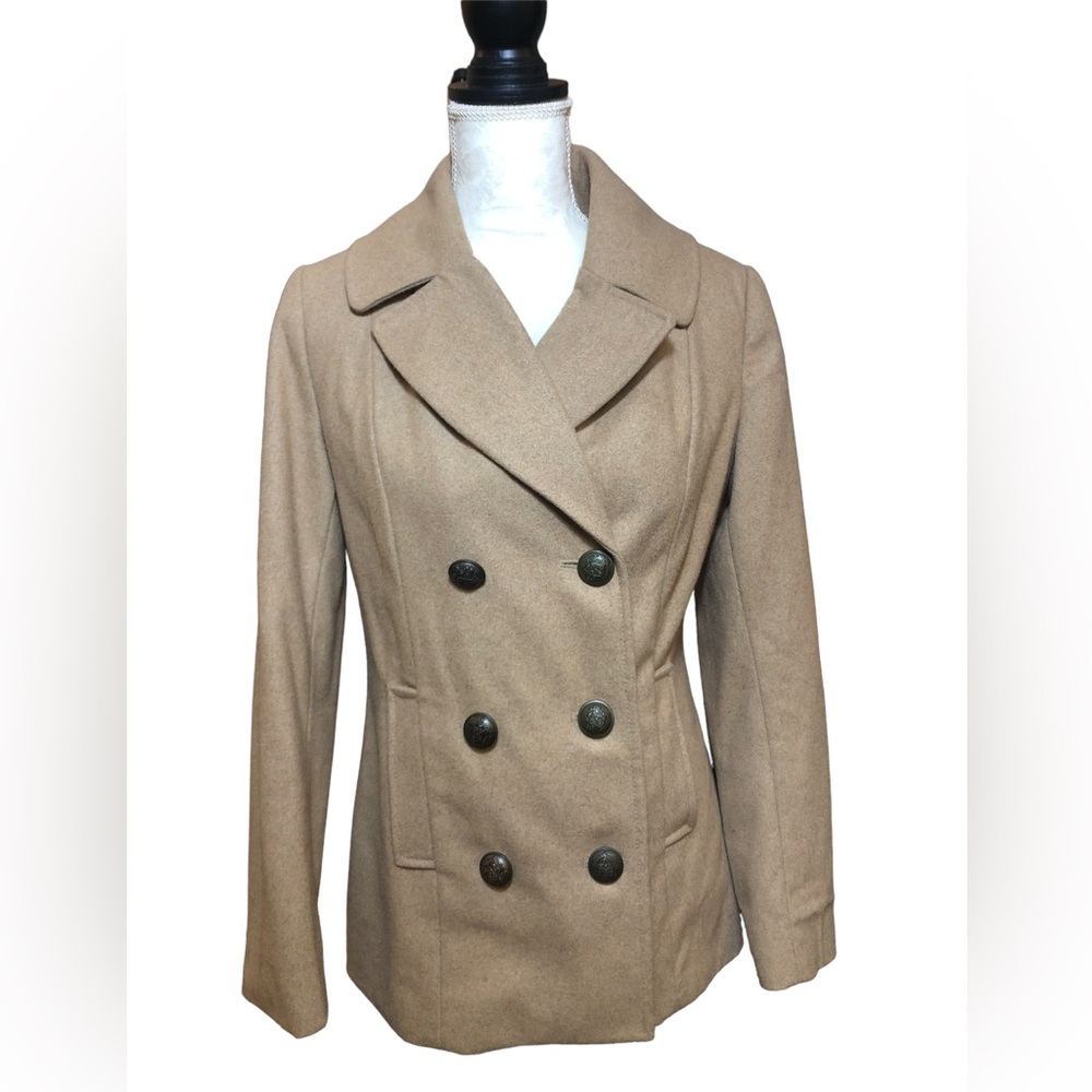 Merona Camel Pea Coat Wool Blend Small Petite